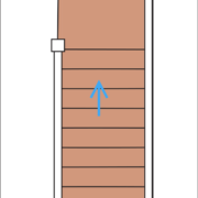 Das Bild zeigt eine schematische Darstellung einer L-Treppe mit Podest am Ende.
