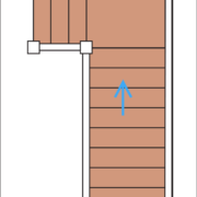 Das Bild zeigt eine schematische Darstellung einer L-Treppe mit Zwischenpodest.
